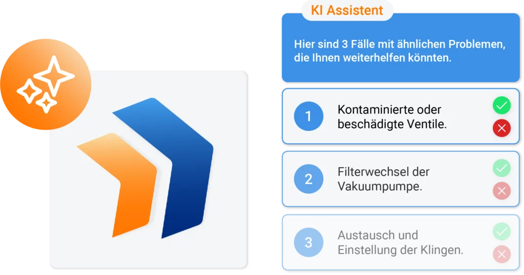 KI Assistent zeigt Lösungsvorschläge, auf Basis abgeschlossener Aufträge.
